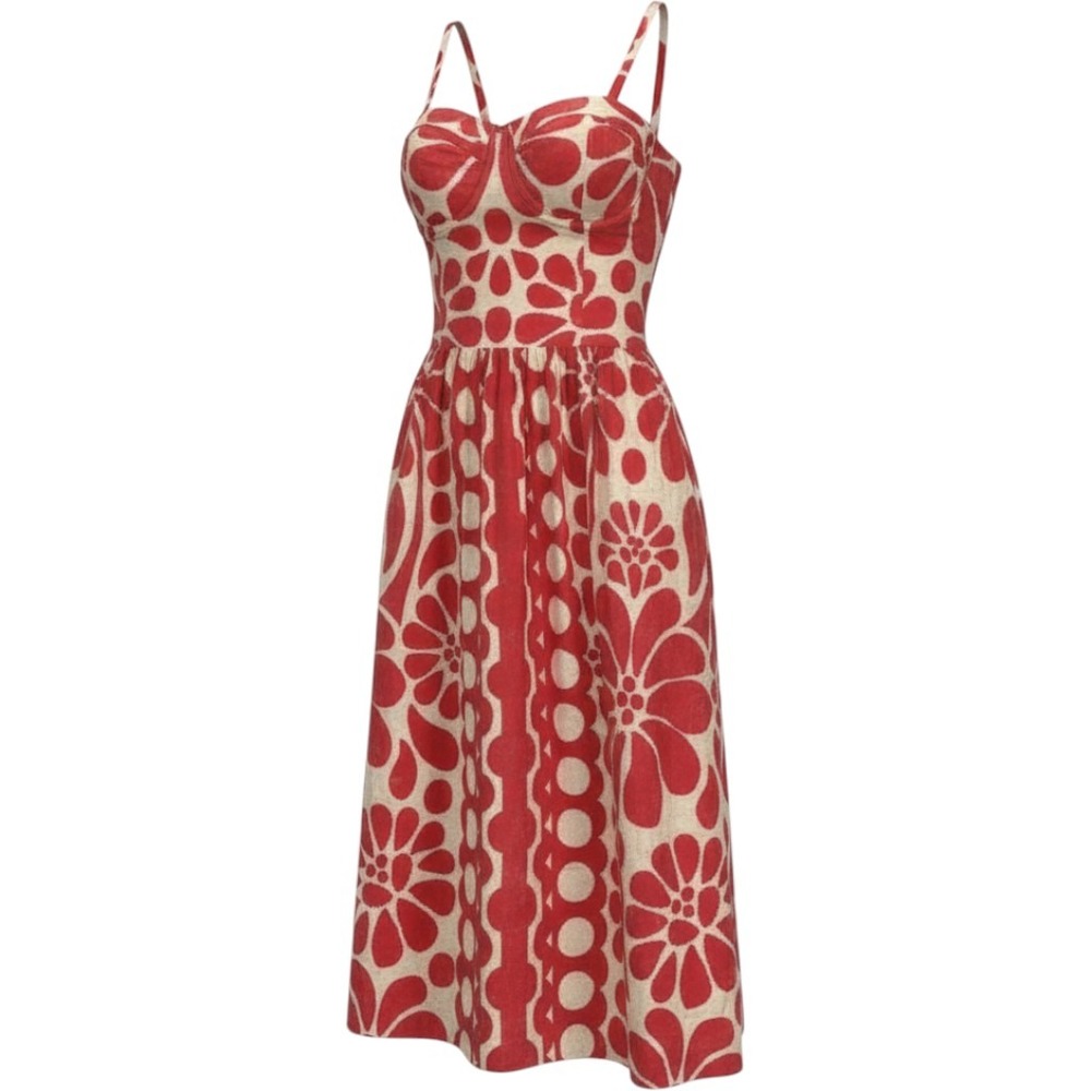 Christian Lacroix Linen Blend Floral Midi Dress Criss Cross Back Summer Sun 2